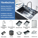 304 Stainless Steel Waterfall Kitchen Sink Large Single Slot Integrated Digital Display Faucet Set Soap Dispenser Cup Washer
