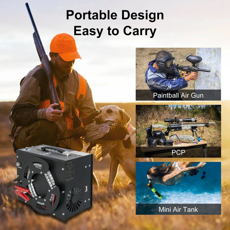 TUXING 300Bar PCP Auto-stop Air Compressor 4500Psi High Pressure Portable Compressor Built-in Power Adapter for Diving TXES062