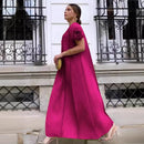 ANLAN Miyake Pleated Maxi Long Dress Mesh Petal Sleeve Half Turtleneck Formal Dresses for Women 2024 New Hot Sales 6KK9927