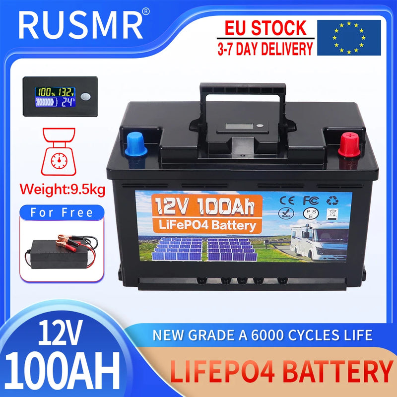 12V 24V 60AH 120Ah 200Ah 300AH LiFePO4 Battery Built-in BMS Lithium Iron Phosphate Cells For RV Campers Golf Cart Solar Storage