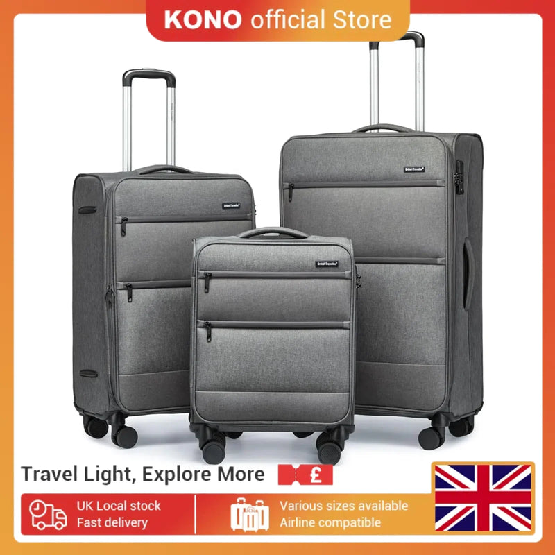 British Traveller Suitcase Lightweight Durable Check in Hold Luggage with TSA Lock and 4 Spinner Wheels