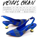 Venus Chan High Heels Shoes for Women Embroidery Rhinestone Italian Design Gold Color Pointed Toe Shoes and Bags Set Fashio