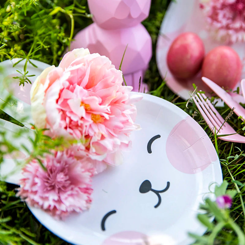 8pcs Easter Bunny Egg Paper Plates Rabbit Ear Shape Cups Happy Easter Party Tableware Birthday Party Baby Shower Decor Supplies