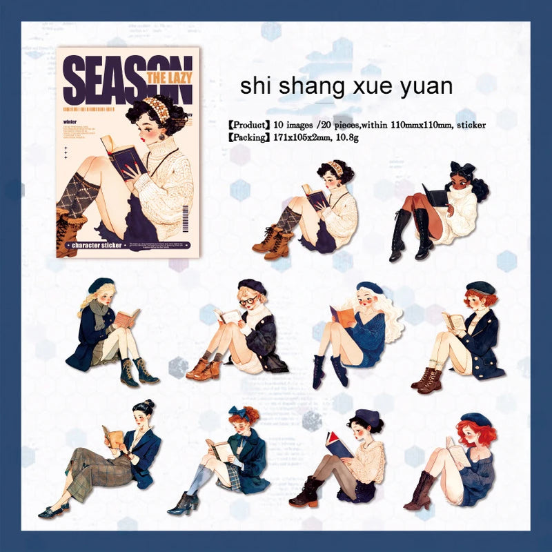 JIANWU Lazy Season Series Kawaii Girl Character Landscaping Sticker Creative DIY Journal Material Collage Stationery