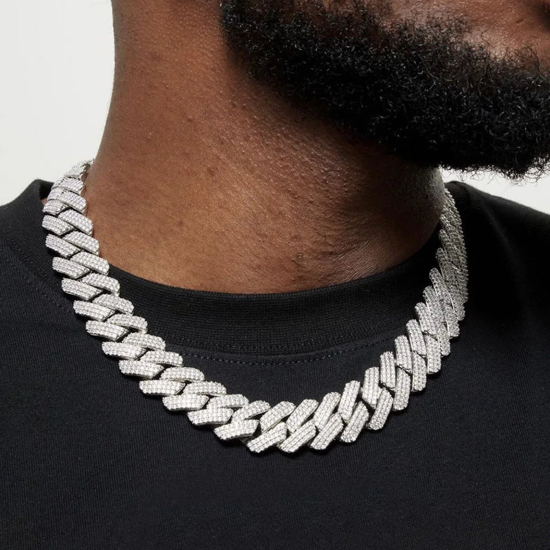 UWIN 20mm Miami Prong Cuban Chain Necklace 3 Rows Micro Pave Iced Out Round Cubic Zirconia Link Fashion Hip Hop Jewelry for Gift