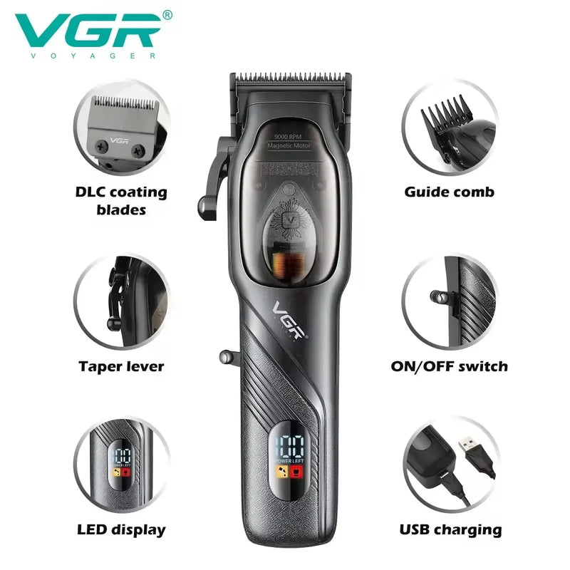 VGR Hair Clipper Professional Hair Cutting Machine 9000 RPM Barber Rechargeable Hair Trimmer Adjustable Clipper for Men V-269