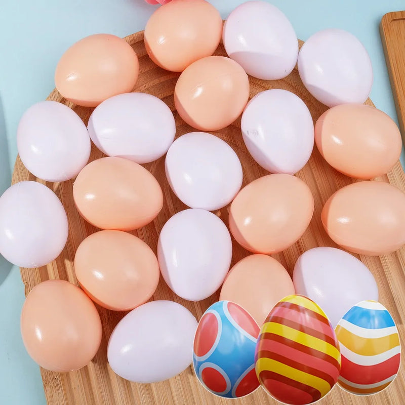 60/10PCS Plastic Simulation Eggs Easter DIY Painted Eggs Happy Eatser Fake Eggs Home Festive Party Decor Supplies Kids Gift Toys