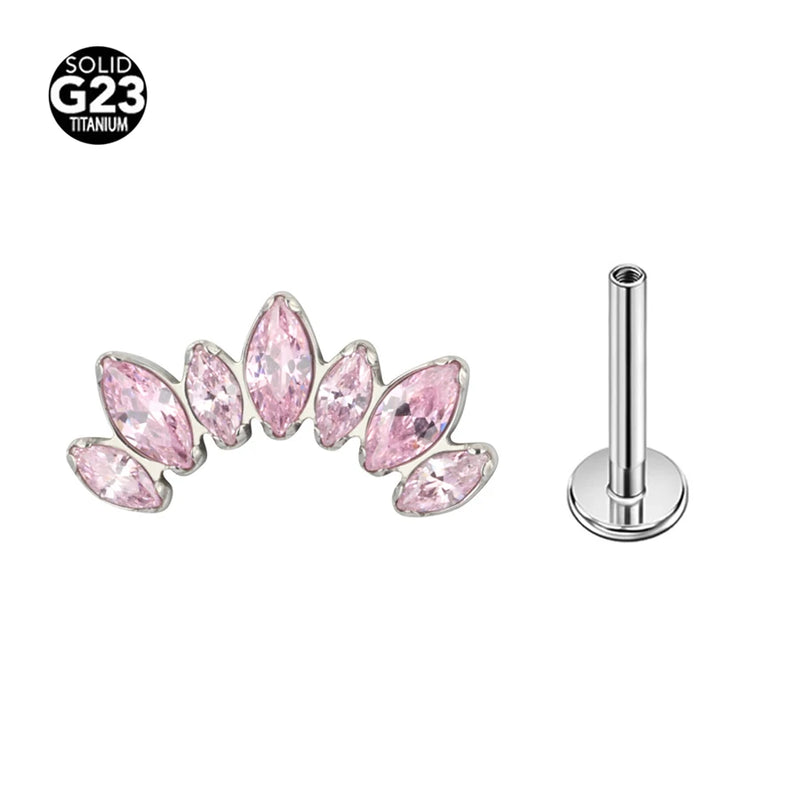 G23 Titanium  Internal Thread Helix Conch Cartilage Tragus Lip Stud Body Jewelry Piercing 7 CZ Labret Studs Horse's Eye Crown Zi