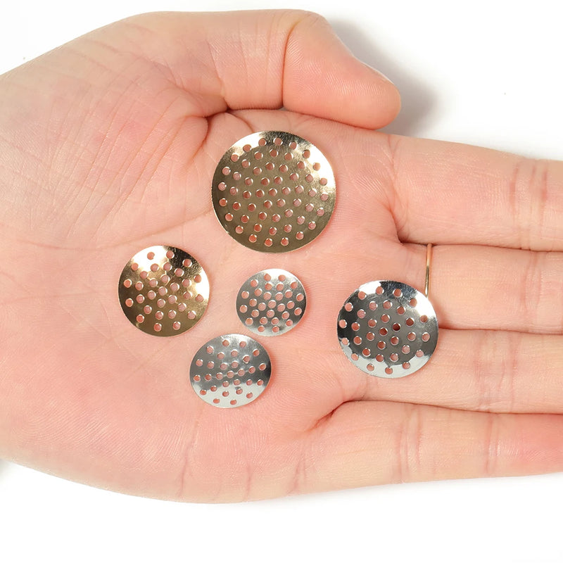 50Pcs 14-25mm Brooch Base Round Blank Tray Brooches Ring Earring Beaded Back Hole Pad Mesh Cabochon Bezel Setting Jewelry Making