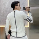 Vier-Streifen-Spleiß-gestreifter schwarzer Strickpullover für Herren, schmal geschnittenes Basic-Shirt, Ins Trendy