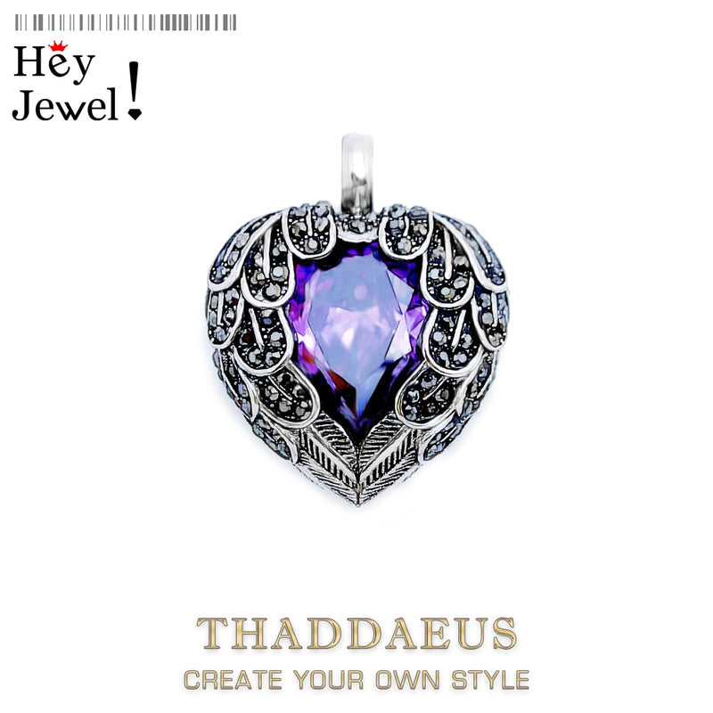 Pendant Purple Winged Heart Brand New 925 Sterling Silver Glam Jewelry Europe Accessorie Gift For Woman