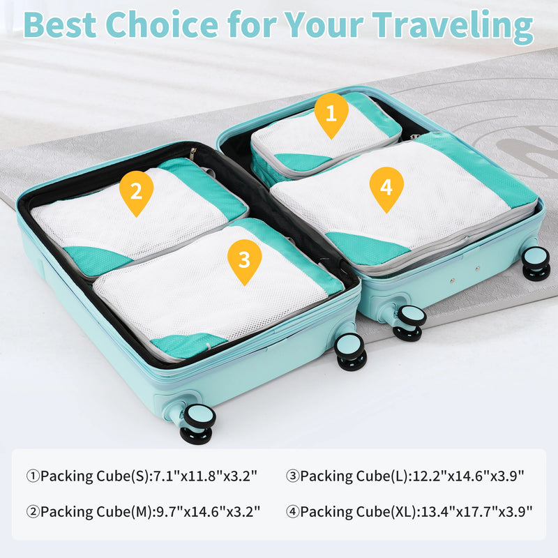 4 Piece Luggage Set with Compression Packing Cubes for Suitcase Expanable Spinner Wheels Lightweight Suitcase with TSA Lock
