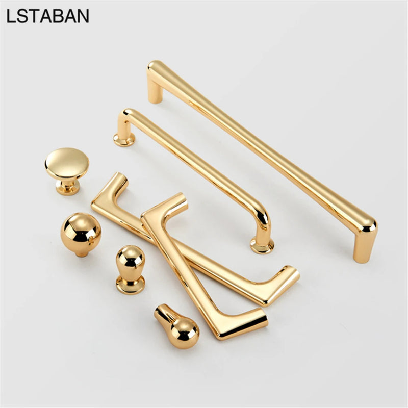 Bright Gold Furniture Cabinet Handles Zinc Alloy Kitchen Cabinet Drawer Knobs Minimalist Push Pull Cupboard Drawer Dresser Knobs