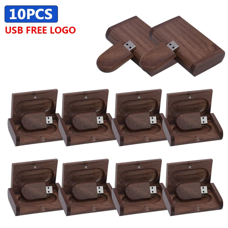 10pcs/Lot Custom Logo Wooden USB + Box USB Flash Drive Pendrive 4gb 8gb 16gb 32gb 64gb Memory Stick Photography Gift Pen Drive