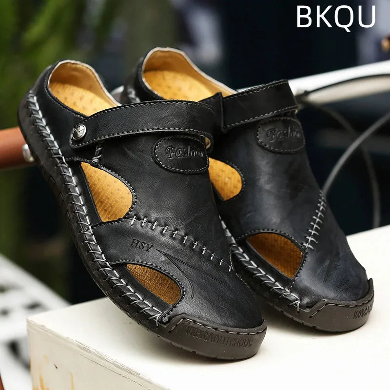 Men's Summer Leather Sandals Comfortable Massage Fashion Casual Non-slip Breathable Trendy Waterproof Wear-resistant Large Size