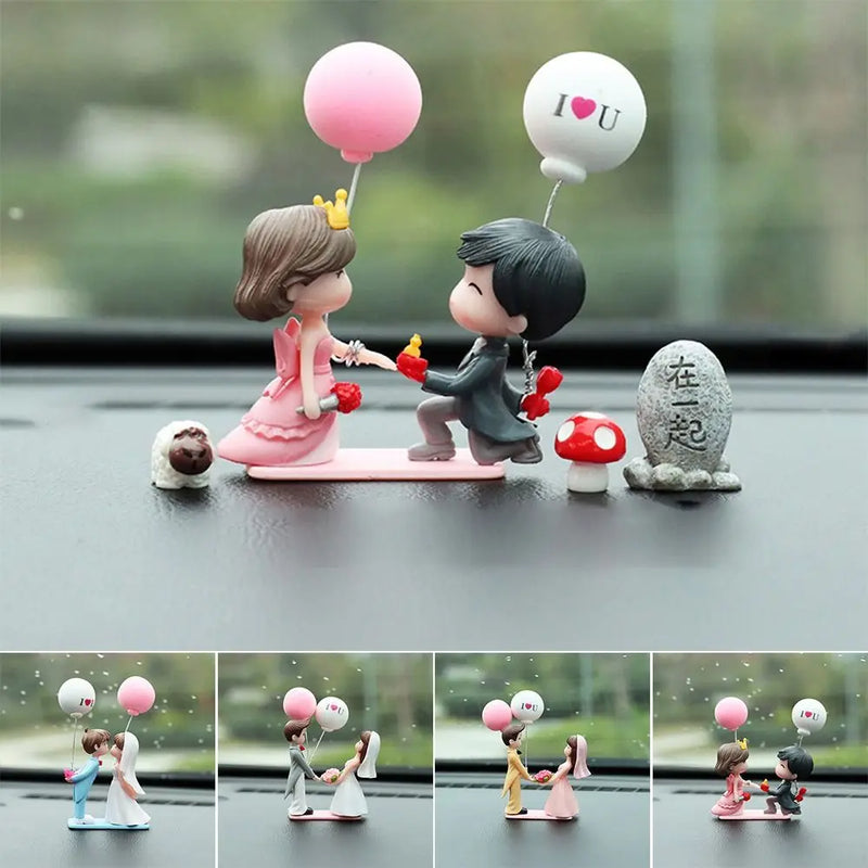 Car Ornament Model Anime Couples Cute Kiss Balloon Figure Auto Interior Decoration Pink Dashboard Figurine Accessories Gifts