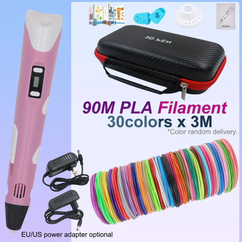 Kids 3D Pen 3D Drawing Printing Pen with LCD Screen 200M 30Colors PLA Filament Toy Kids Christmas Birthday DIY Creativity Gift