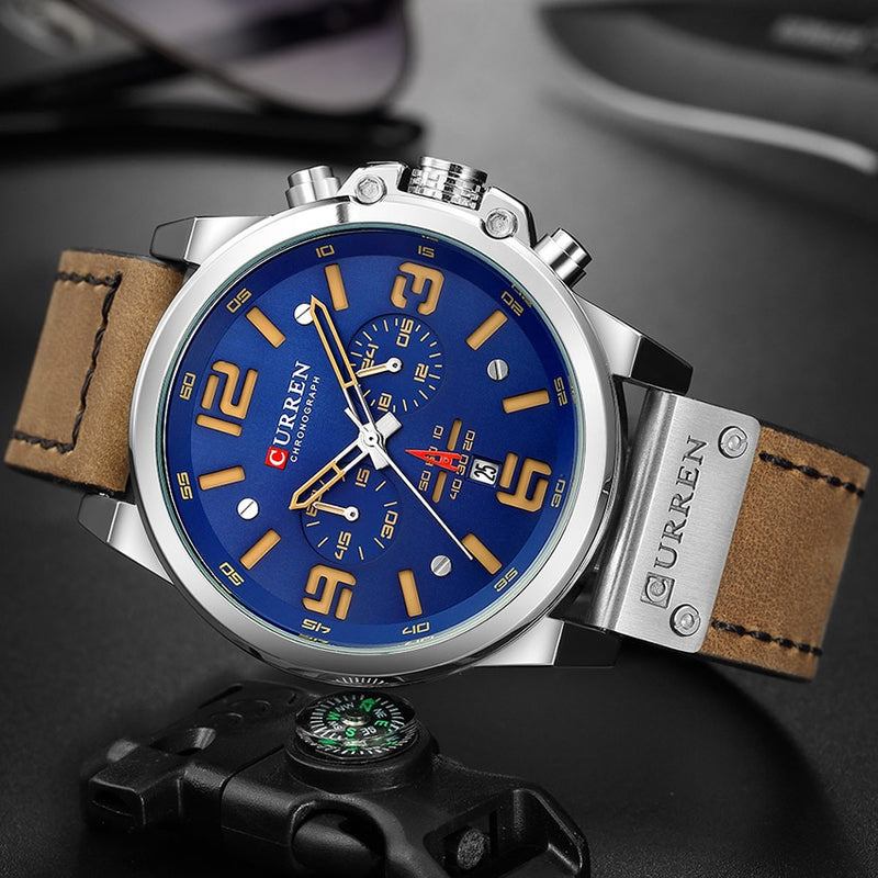 CURREN Top Luxury Brand Men&#39;s Military Waterproof Leather Sport Quartz Watches Chronograph Date Fashion Casual Men&#39;s Clock 8314