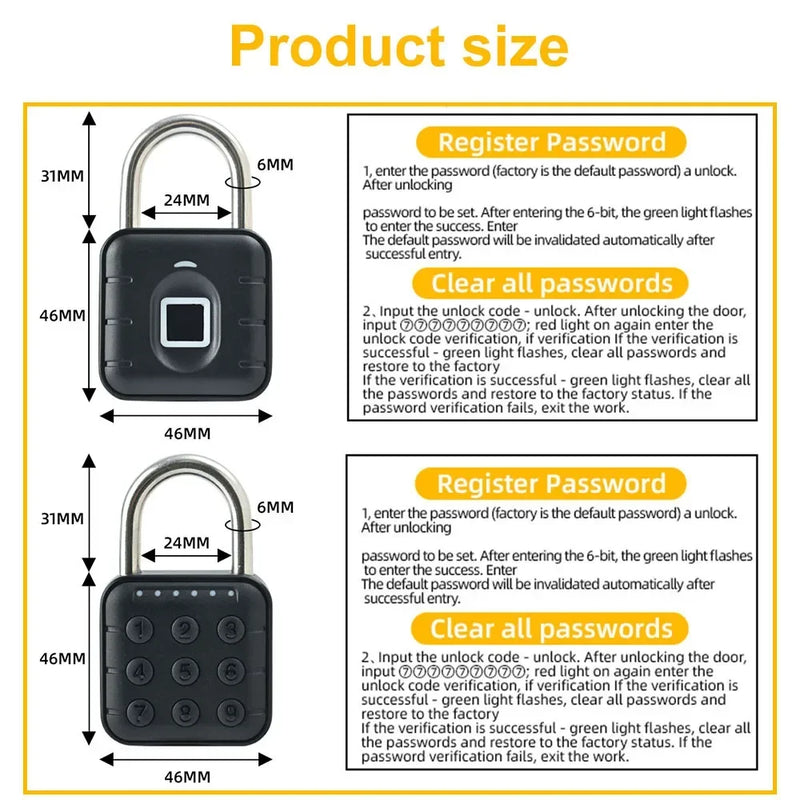 EGFirtor Tuya Smart Home Biometric Digital Padlock IP67 Waterproof Smart Door Lock Cabinet Lock Gym Wardrobe Door Password Lock