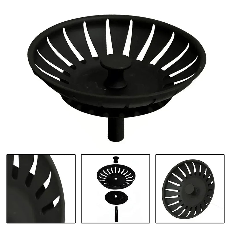 78mm Black Kitchen Sink Replacement Drain Waste Filter Plug Basin Strain Drainer Stainless Steel  Strainer Plug Kitchen Tools