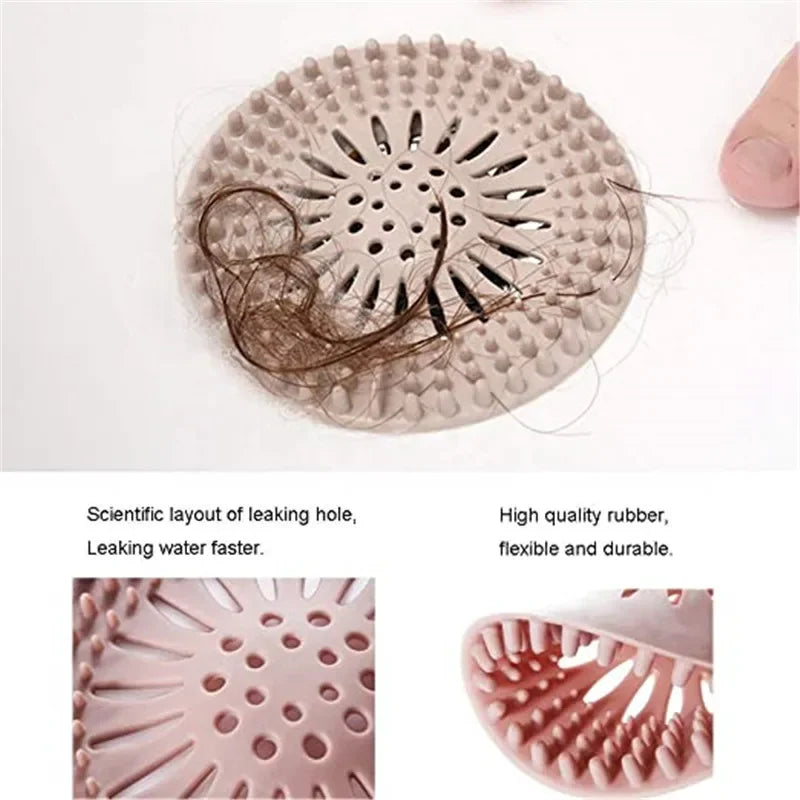 2Pcs Round Silicone Drain Hair Catcher, Kitchen Sink Strainer Bathroom Shower Bath Stopper Drain Cover Hair Trap for Kitchen