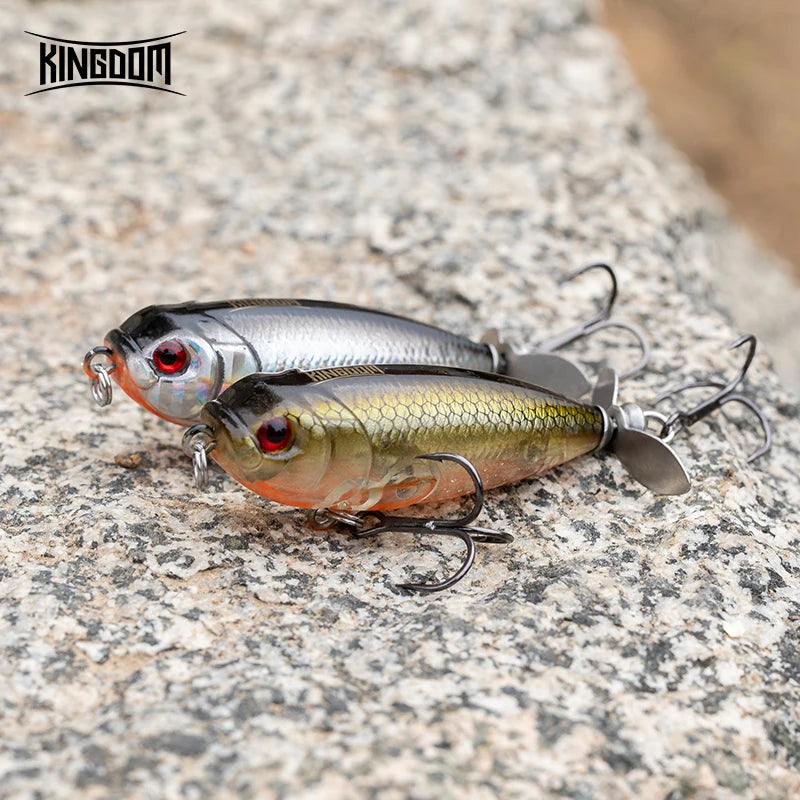 Kingdom Propeller Popper Floating Fishing Lures 8.8g 55mm Trolling Wobblers Rotating Tail Topwater Pencil Professional Hard Bait