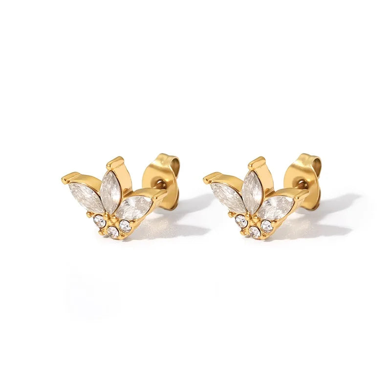 Youthway Stainless Steel Delicate White Cubic Zirconia Stud Earrings  Golden Geometric Women Trendy Charm Jewelry Gala Gift