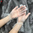 Retro Spring Summer Women Short Tulle Gloves White Black Wedding Gloves Stretchy Lace Full Finger Mittens Mesh Translucent Glove