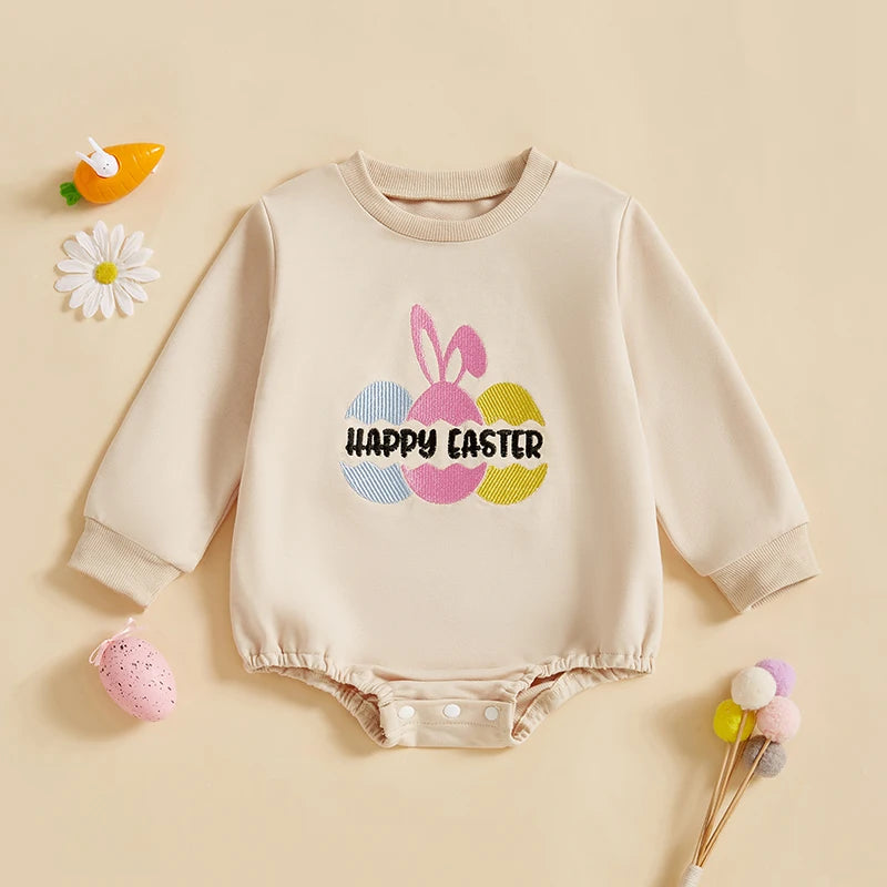 Adorable Bunny Print  with Matching Hat for Infant Baby Girl Boy Easter Outfit Spring Clothing Set