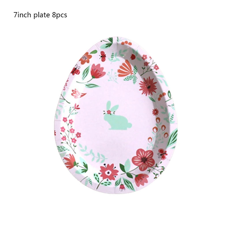 8pcs Easter Bunny Egg Paper Plates Rabbit Ear Shape Cups Happy Easter Party Tableware Birthday Party Baby Shower Decor Supplies