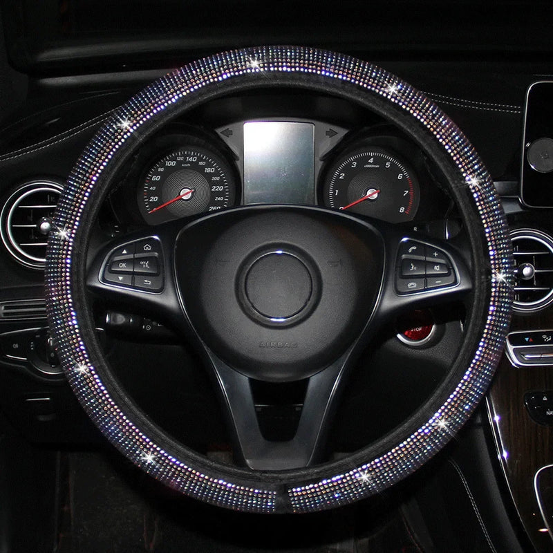 Car Rhinestones Steering Wheel Cover With Crystal Diamond Sparkling Car Suv Steering Wheel Protector Fit 14.5-15 Inch Vehicle