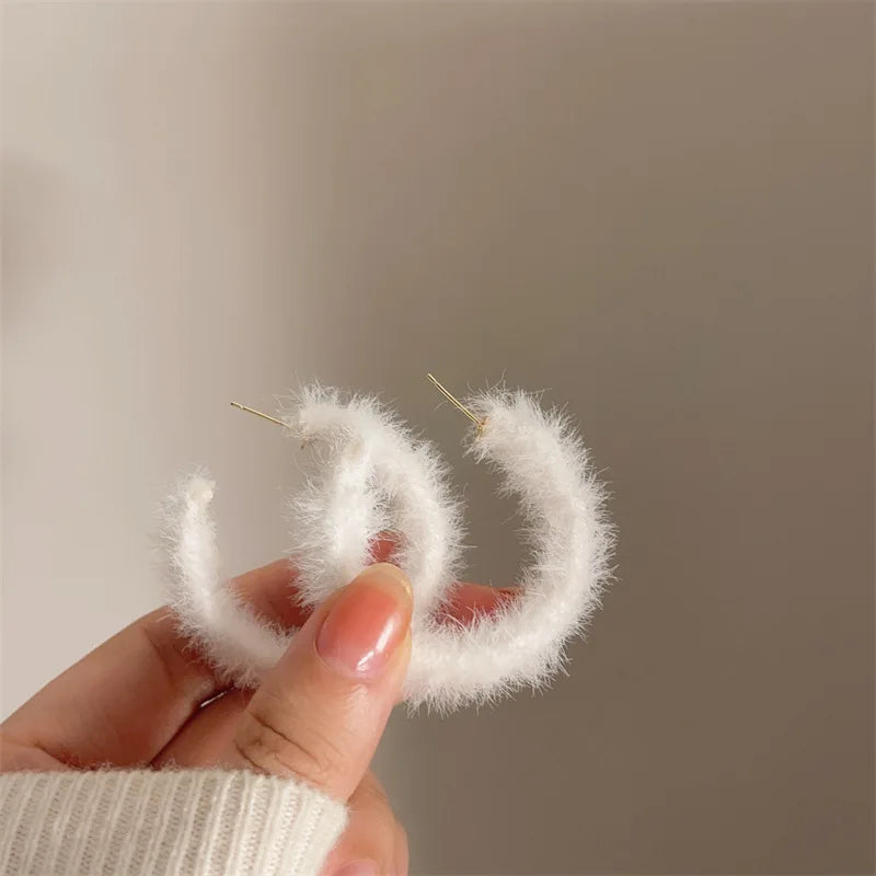 Bear Earrings for Women Girls 2023 Fashion Korea Silver Needle Autumn and Winter Earrings Cute Flocking Rabbit Ear Studs Jewelry