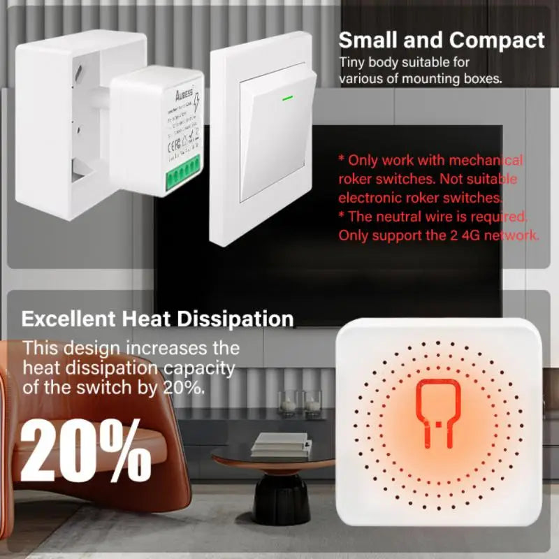 16A WiFi Tuya Smart Switch 2-way Mini Breaker Module With Energy Monitor Smart Home Control Via Alexa Google Alice SmartLife