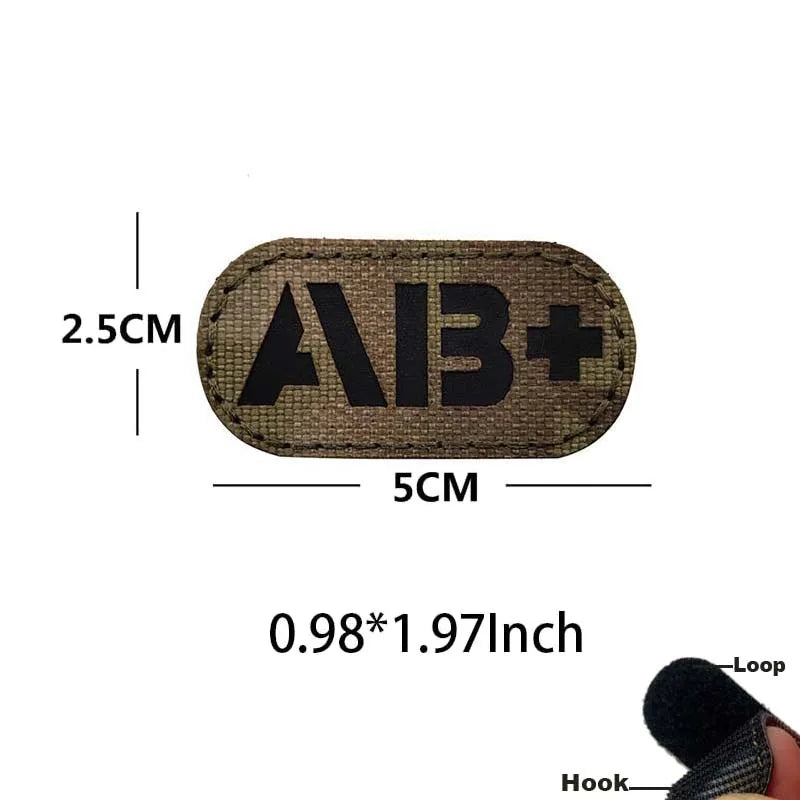 5*2.5CM IR Reflection Blood Type A B AB O POS NEG Embleem Hook and Loop Patches,Tactical Badges Clothes Stickers Glow in Dark