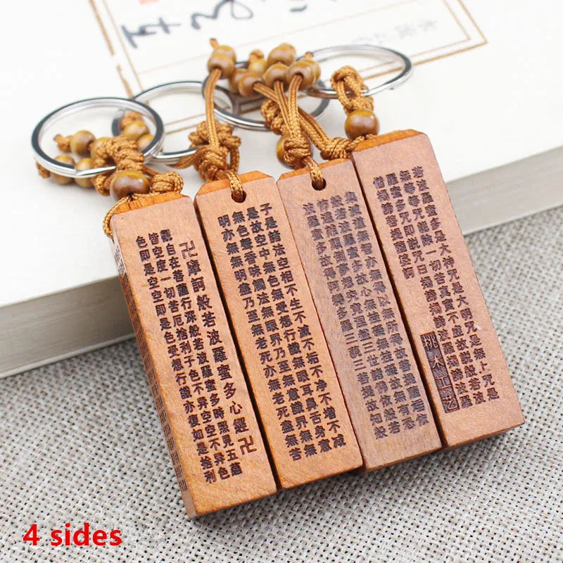 Yanting wood keychain Chinese anicent words round square charms trinket charm pendant car keychains Christmas gifts for men 022