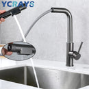 YCRAYS Brushed Nickel Filter Pull Out Kitchen Sink Faucet Drinking Water Pure Tap Gray Deck Mounted 3 Mode Black Hot Cold Mixer