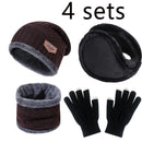4pcs sets Winter Warm Velvet men Hat Scarf Gloves Set For men and women Girls Outdoor Riding Hat Beanies Neck Protection Scarf C