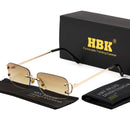 HBK Retro Rimless Sunglasses For Women Men Small Square Gold Frame Brand Design Tea Shades Rectangle UV400 Zonnebril Eyewear