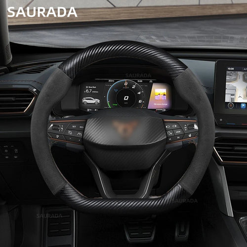 38cm Car Steering Wheel Cover For Seat Cupra Leon Mk3 Mk2 5f Ibiza 6j 6l Ateca FR Formentor 38cm Suede Cowhide Leather D Type