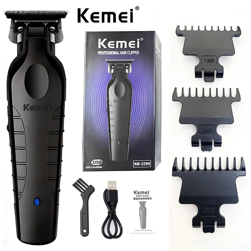 Kemei 2299 Barber Cordless Hair Trimmer 0mm Zero Gapped Carving Clipper Detailer Professional Electric Finish Cutting Machine