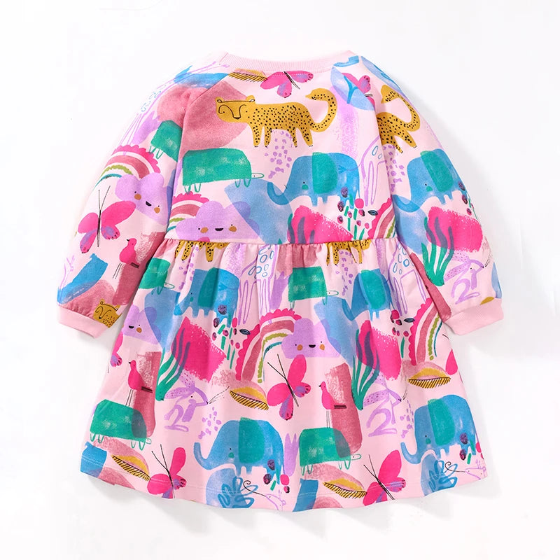 Little maven Baby Girls Kids Clothes Children's Clothing  Cotton Warm Cartoon Rainbow Party Dress Spring  Autumn Costume