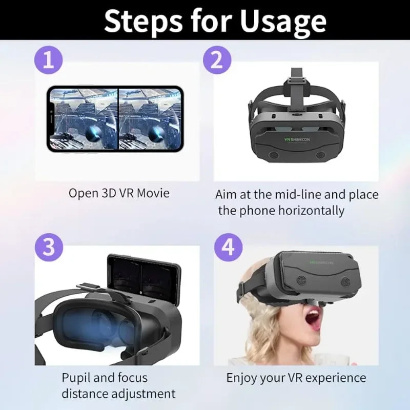 VR Headset Compatible with  Phone Within 4.7-7.2inch Display Screen- Universal Virtual Reality Goggles-  New 3D Glasses