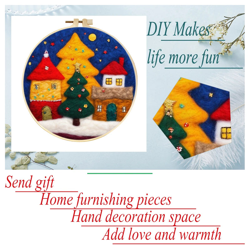 PhotoCustom 20x20cm Frame Needle Felting Kit Christmas Tree Needle Felting Patterns For Beginners Wool Felting Set DIY Craft