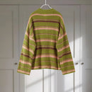 Casual Stripe Scarf Loose Top Women Fashion Full Sleeve O-neck Single Breasted Knitted Coats Female 2026 Autumn Lady Outwears