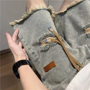 Trendy Burrs and Ripped Jeans for Men's Shorts Five-quarter Pants Thin Loose and Elastic Waist