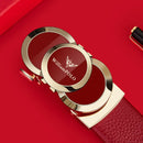 Genuine leather Chinese style men's belt, red belt, automatic buckle, personalized belt