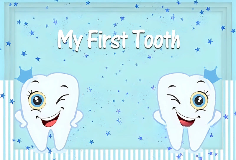 My First Tooth Blue Theme Party Disposable Tableware Stes Boy Girl First Tooth Birthday Party Decor Cups Plates  Napkins Banners