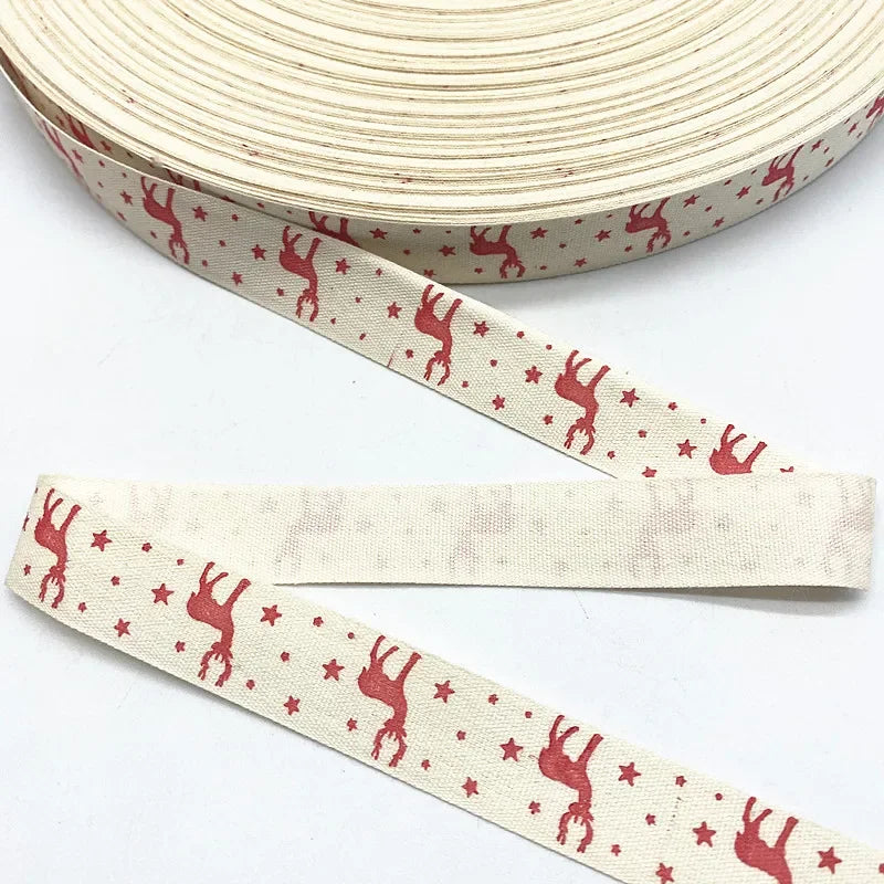 New 5yards 15mm Christmas Printed Polyester Cotton Ribbon DIY Wedding Christmas Party Gift Wrapping Supplies