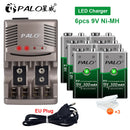 PALO 6F22 9V Ni-MH Rechargeable Battery 9 V 300mAh Batteries 9 voltage low self-discharged 9 volt battery with Smart Charger