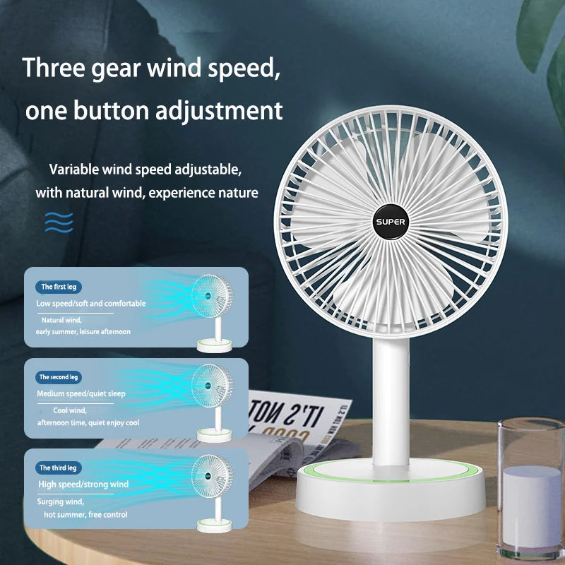 Handheld&Vertical Foldable Fan Portable Silence Floor Fan USB Recharge Multiple Gears Summer Detachable Base Desk Outdoor Fan